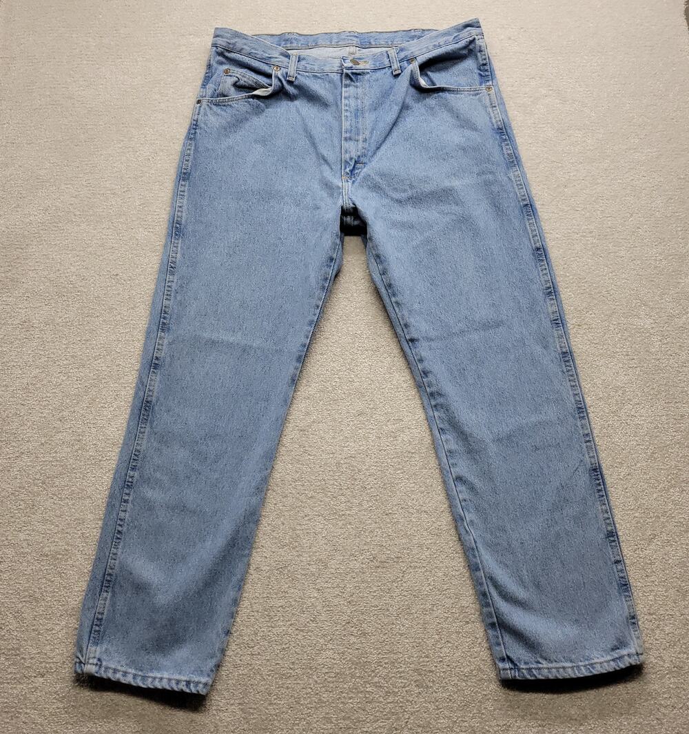 Wrangler Blues Mens Jeans 38x30 Light Wash Relaxed Straight Leg Denim Western
